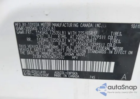 2012 Toyota Rav4 Limited из США, поврежденный, VIN 2T3DF4DV7CW254592